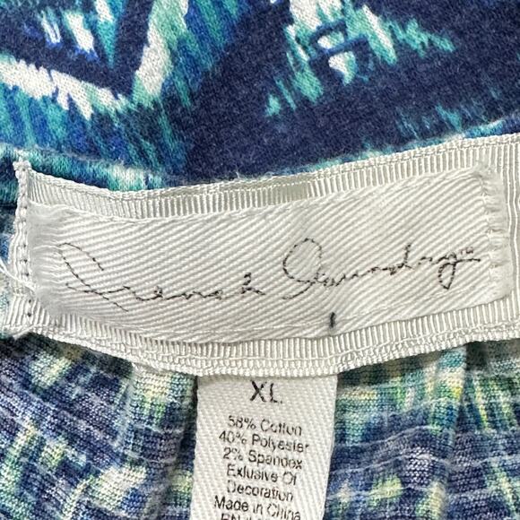 French Laundry Blouse XL Blue Yellow Green Tribal Short Sleeves Cotton Blend - Picture 4 of 7